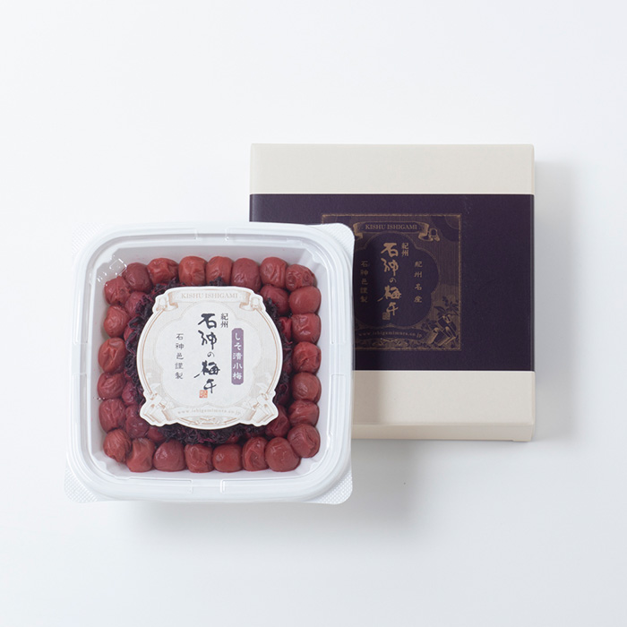しそ漬小梅ペット容器+化粧箱 ギフト対応を承っております　石神邑オンラインショップ
