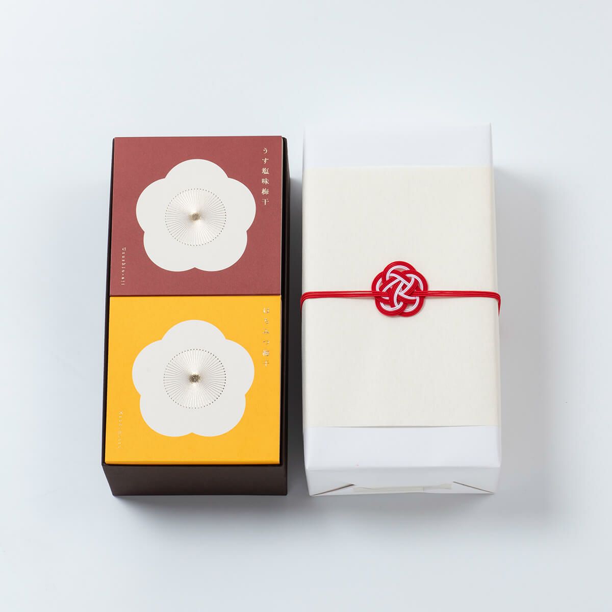 梅咲く木箱2個セット（うす塩味梅干×はちみつ梅干）　石神邑オンラインショップ