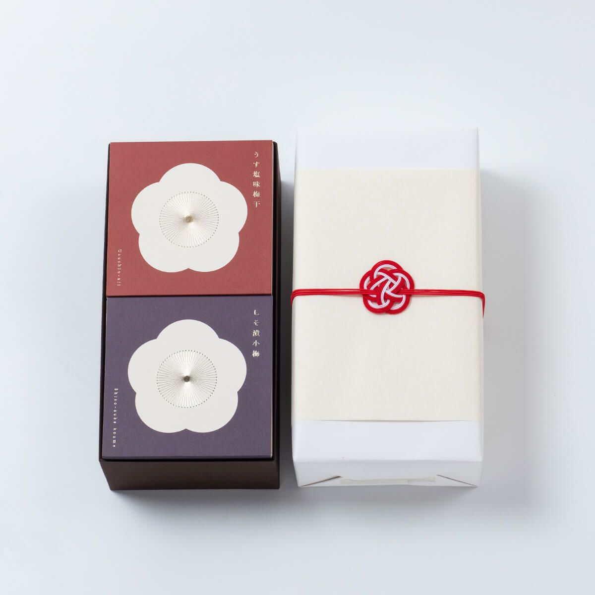 梅咲く木箱2個セット（うす塩味梅干×しそ漬小梅）　石神邑オンラインショップ
